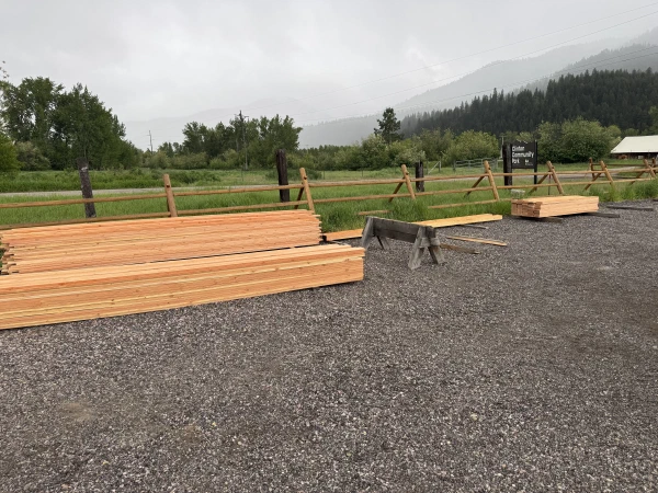 Some of the timbers staged near the park entrance, waiting to be assembled.